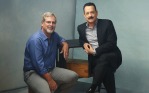 Tom Hanks pictured with the real-life Captain Richard Phillips (left).